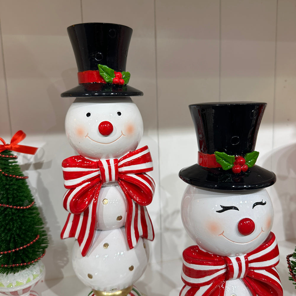 Viv! Christmas Table Decoration - Candle Holder Snowman - set of 2 - red black white - 33 and 25 cm