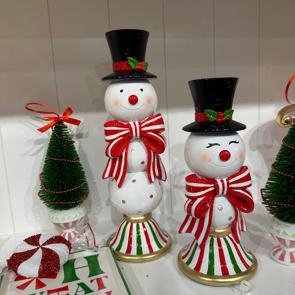 Viv! Christmas Table Decoration - Candle Holder Snowman - set of 2 - red black white - 33 and 25 cm