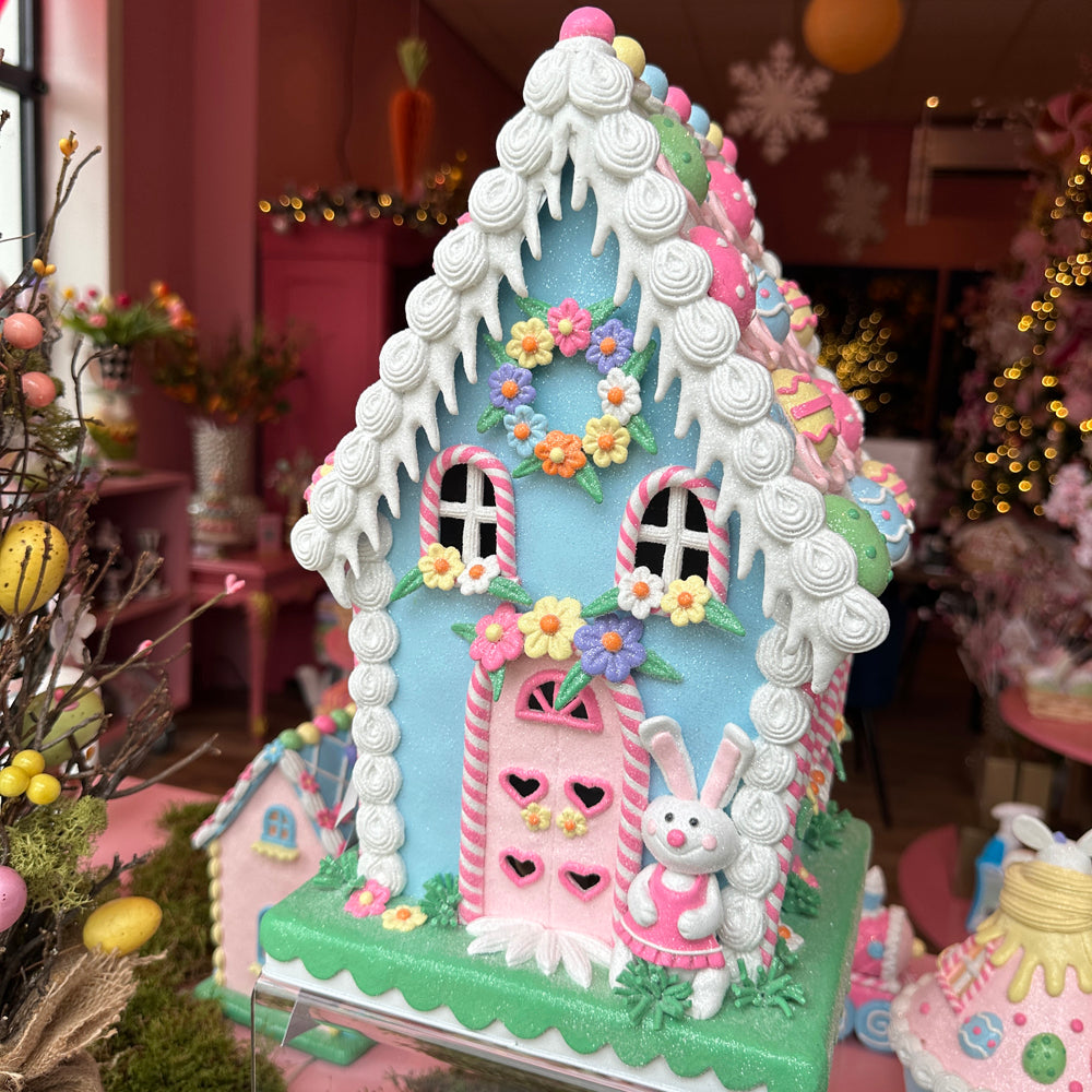 Viv! Christmas Easter Decoration - Gingerbread House with Bunny incl. LED Lighting - 33cm