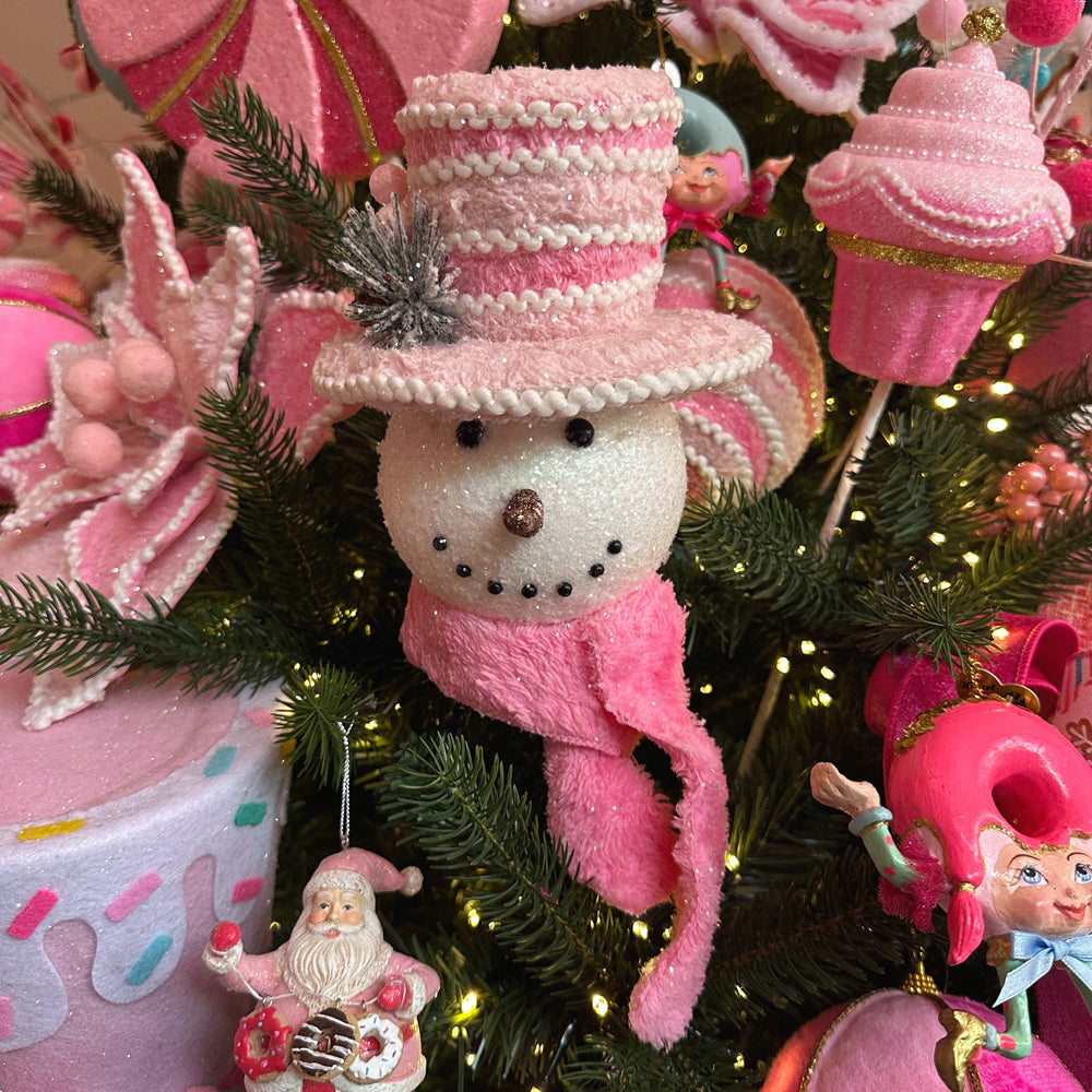 Viv! Christmas Weihnachtszweig - Plüsch-Schneemannkopf - Rosa - 58 cm