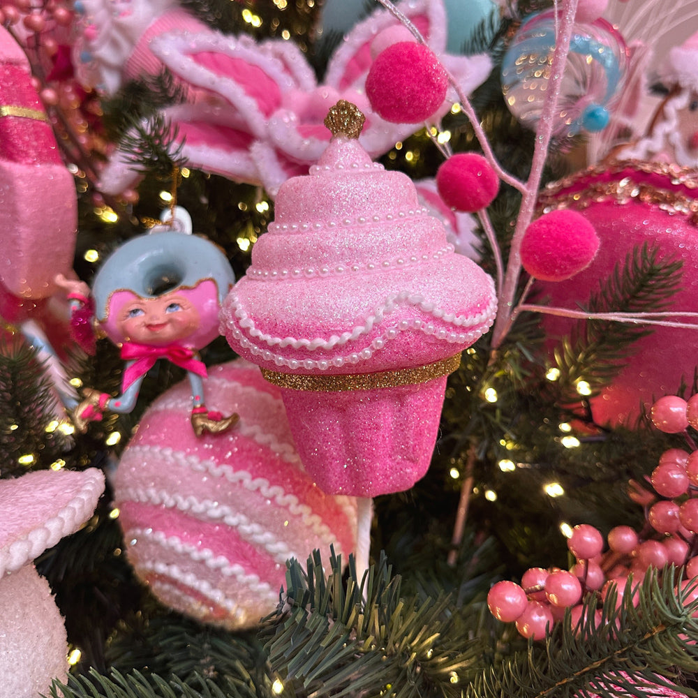 Viv! Christmas Weihnachtszweig - Glitzer-Cupcake - Rosa - 46 cm