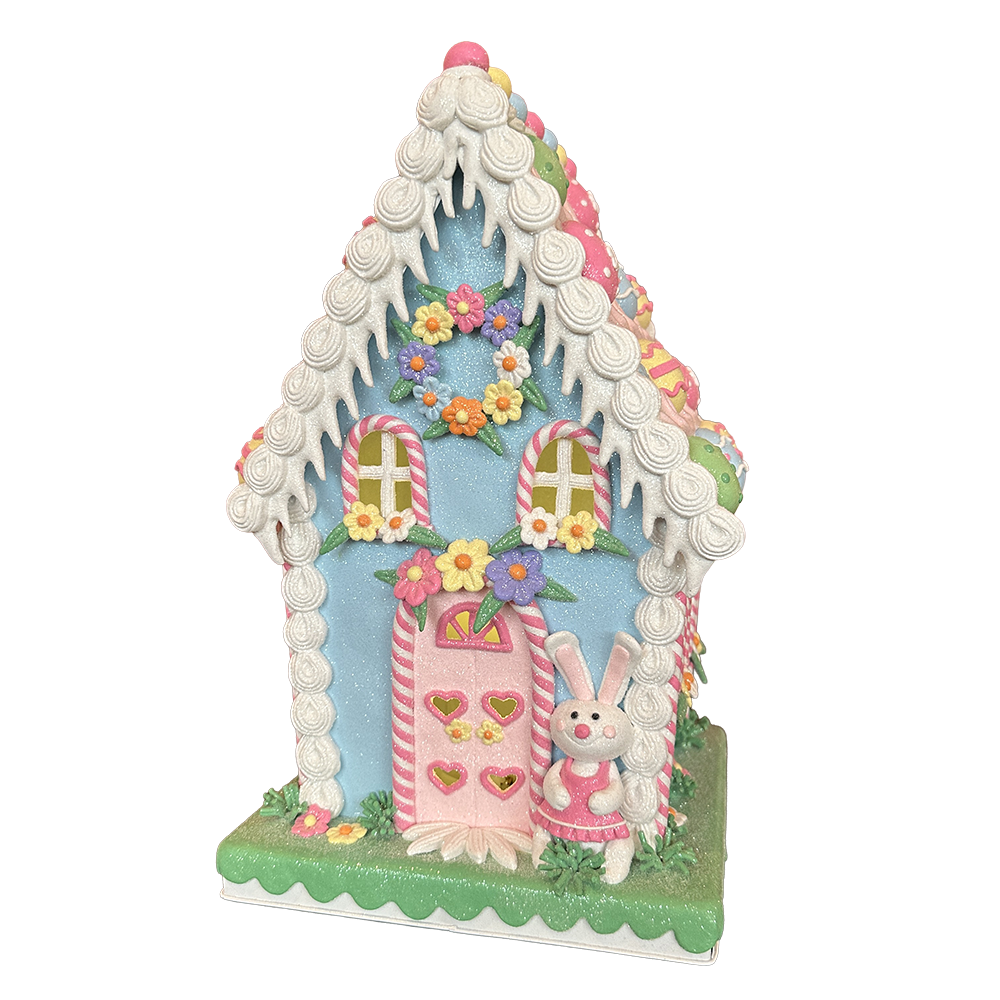 Viv! Christmas Easter Decoration - Gingerbread House with Bunny incl. LED Lighting - 33cm