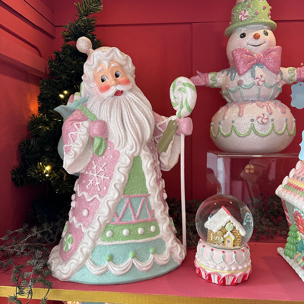 Viv! Christmas Kerstbeeld - Kerstman met Snoep - pastel - roze - 46cm