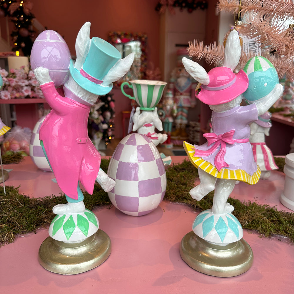 Viv! Christmas Easter Decoration - Colorful Bunnies with Eggs - Set of 2 - 30cm