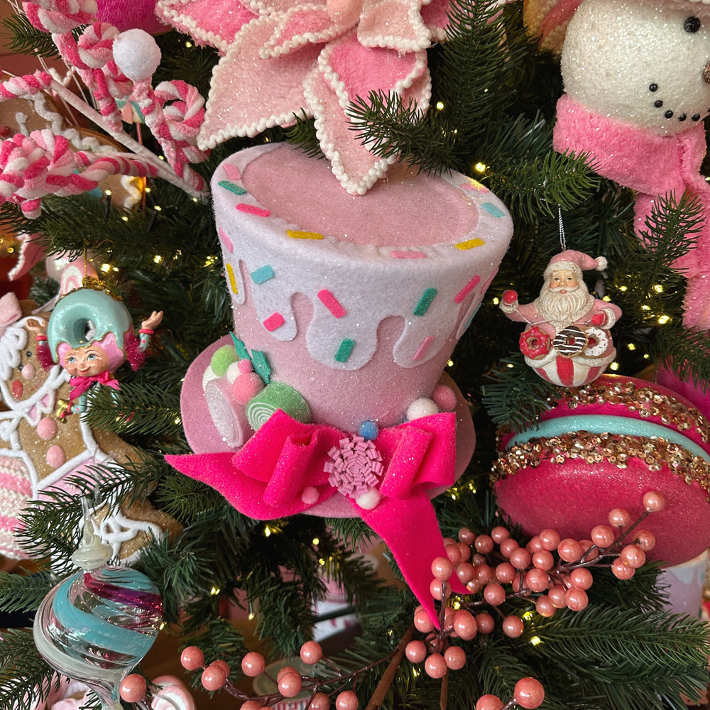 Viv! Christmas Tree Centrepiece - Candy Sprinkles Hat - Pastel Pink - 22 cm