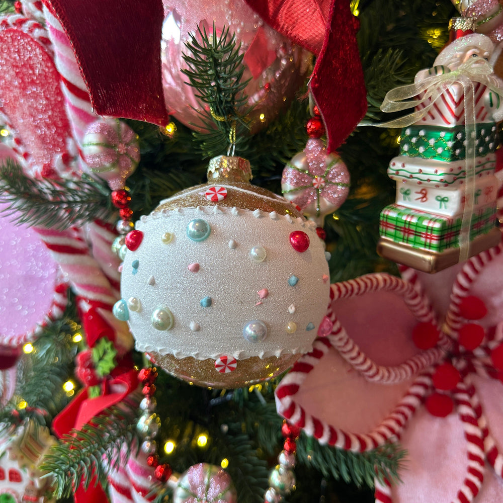 Viv! Christmas Bauble - Gingerbread Peppermint Candy - Set of 2 - Glass - Brown White - 10 cm