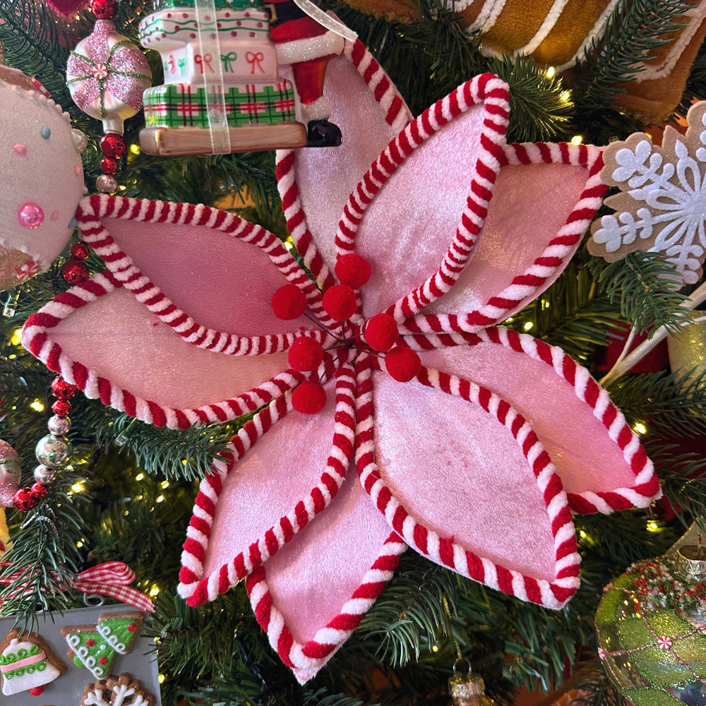 Viv! Christmas Pick - Peppermint Poinsettia Flower - Pink Red - 56 cm