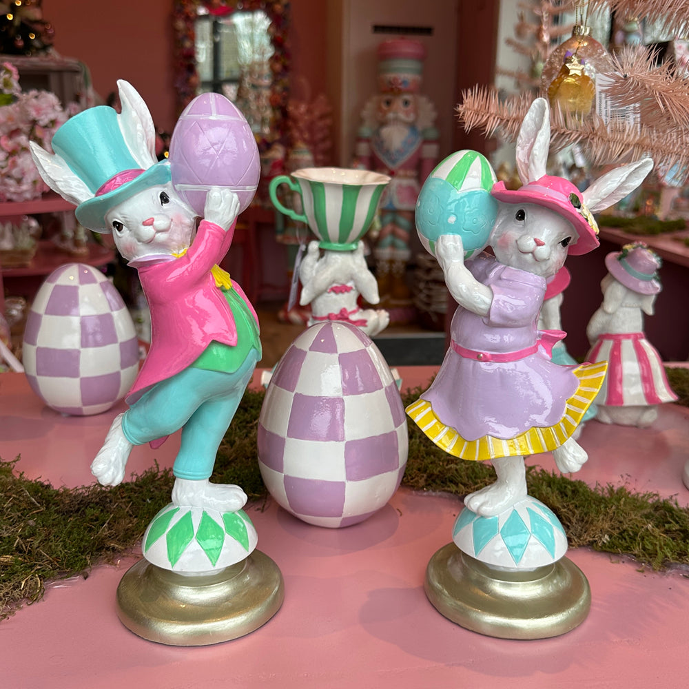 Viv! Christmas Easter Decoration - Colorful Bunnies with Eggs - Set of 2 - 30cm