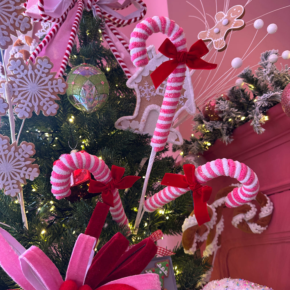 Viv! Christmas Spray - Candy Cane w/ Bow - Pink Red - 74 cm