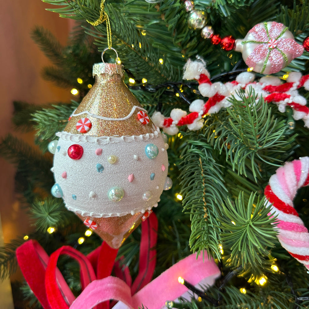 Viv! Christmas Bauble - Gingerbread Peppermint Candy - Set of 2 - Glass - Brown White - 10 cm