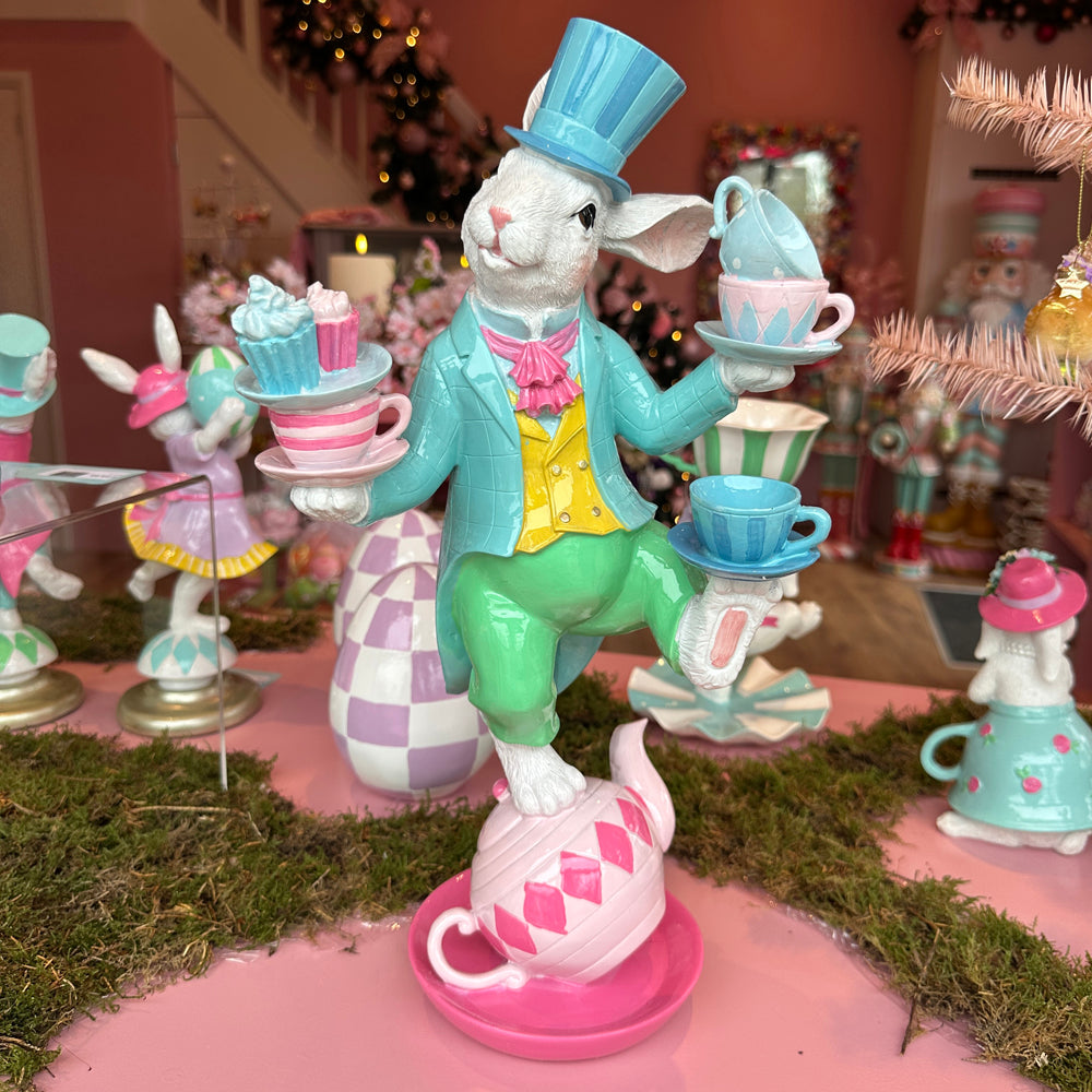 Viv! Christmas Easter Decoration - Balancing Bunny with Teacups - 41cm