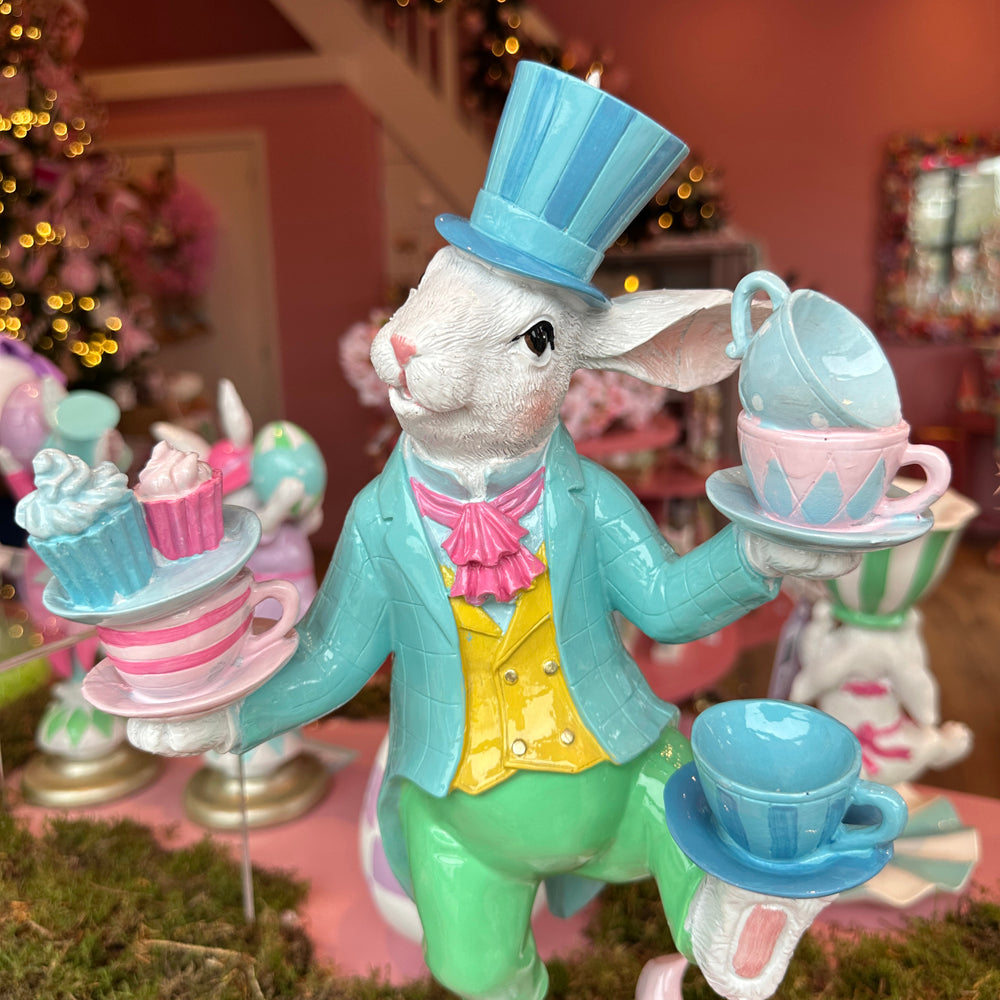 Viv! Christmas Easter Decoration - Balancing Bunny with Teacups - 41cm