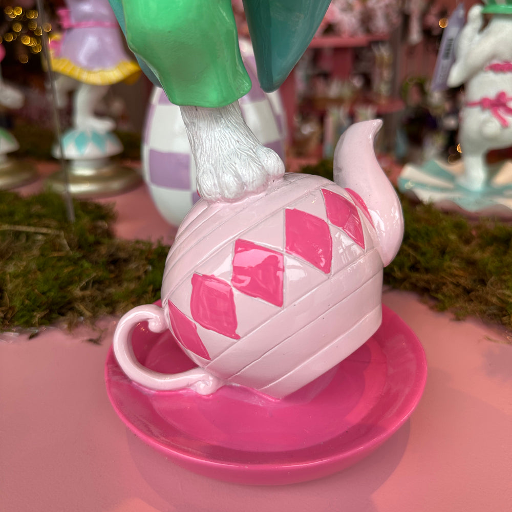 Viv! Christmas Easter Decoration - Balancing Bunny with Teacups - 41cm