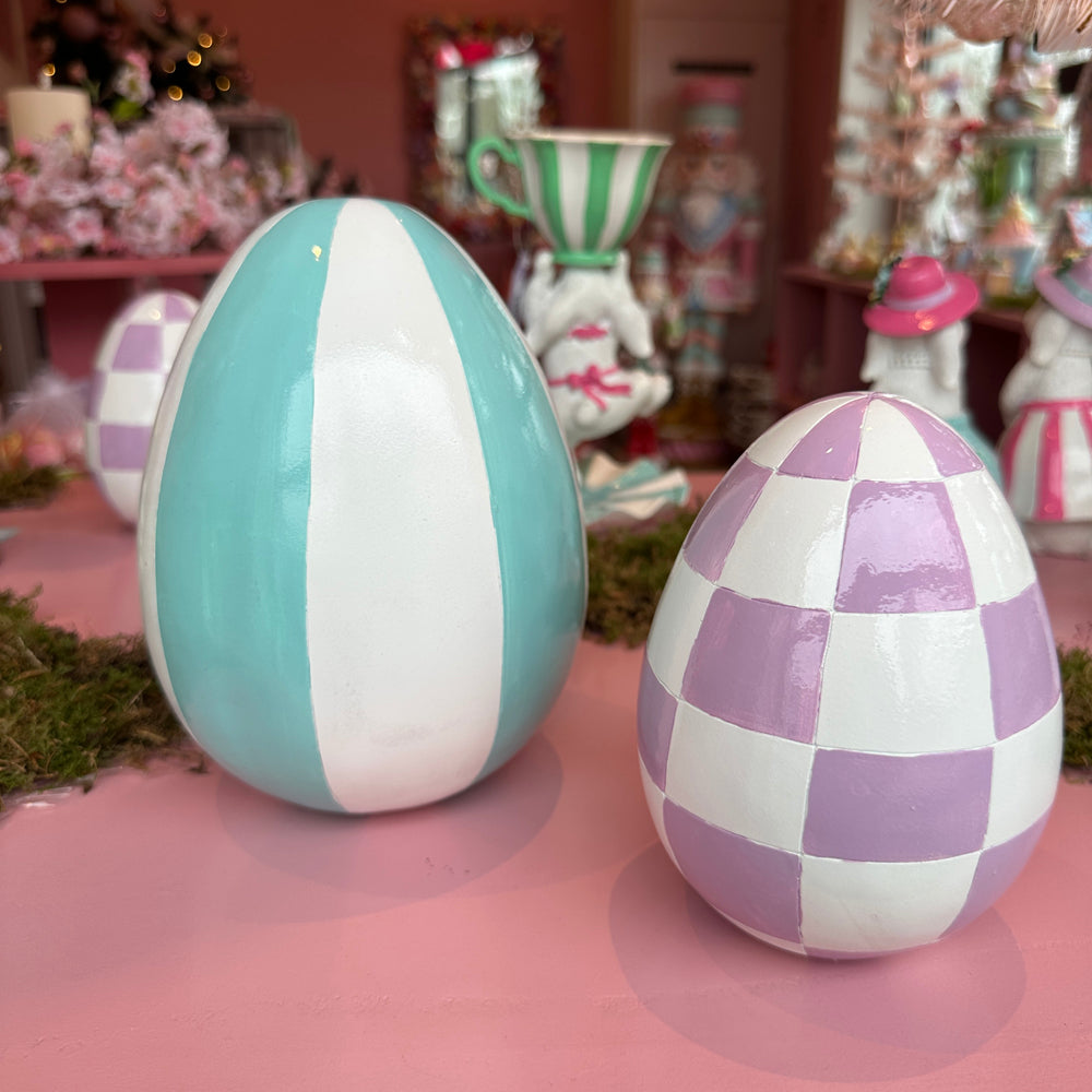 Viv! Christmas Easter Decoration - Striped Easter Egg in Blue and White - 20cm