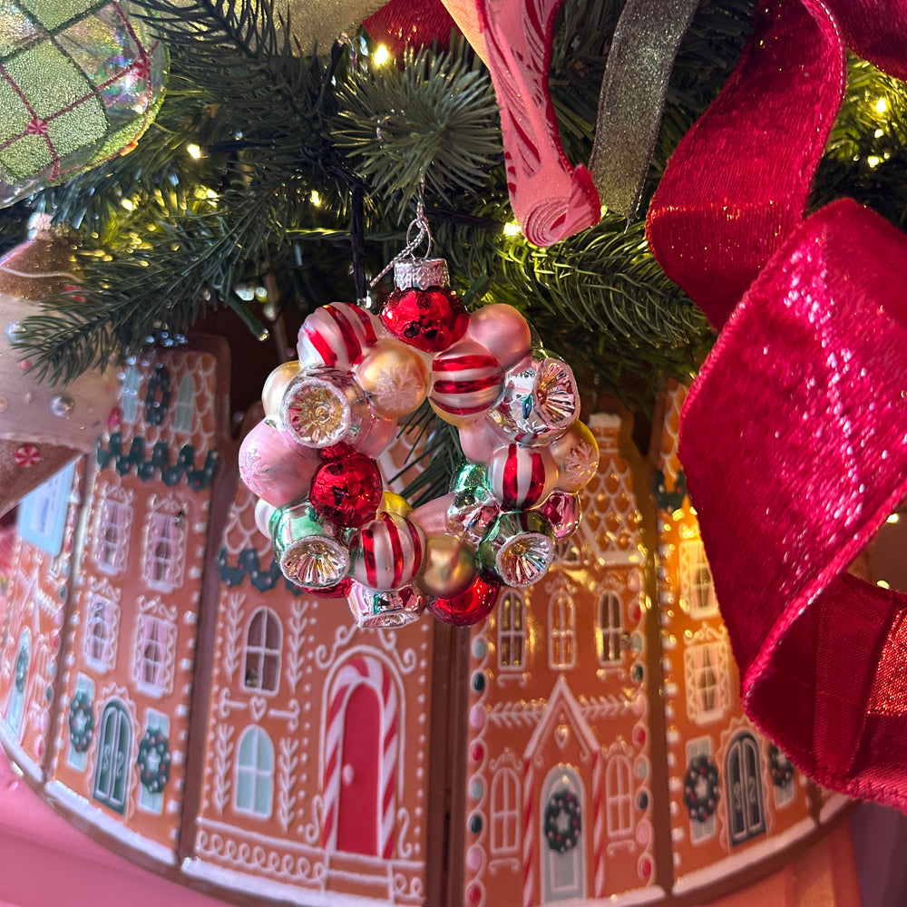 Viv! Christmas Ornament - Candy Wreath w/ Reflector Baubles - Glass - 14 cm