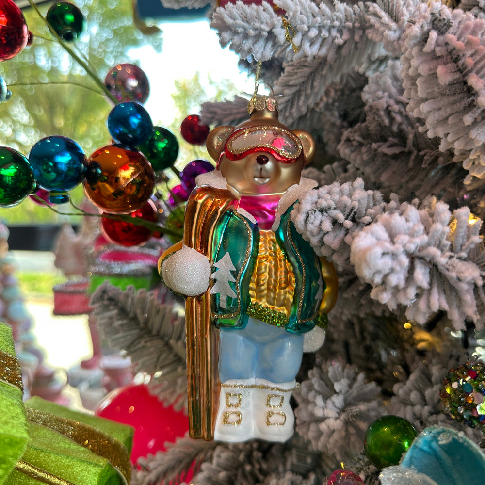 Viv! Christmas Ornament - Ski Teddy Bear - Glass - 15 cm