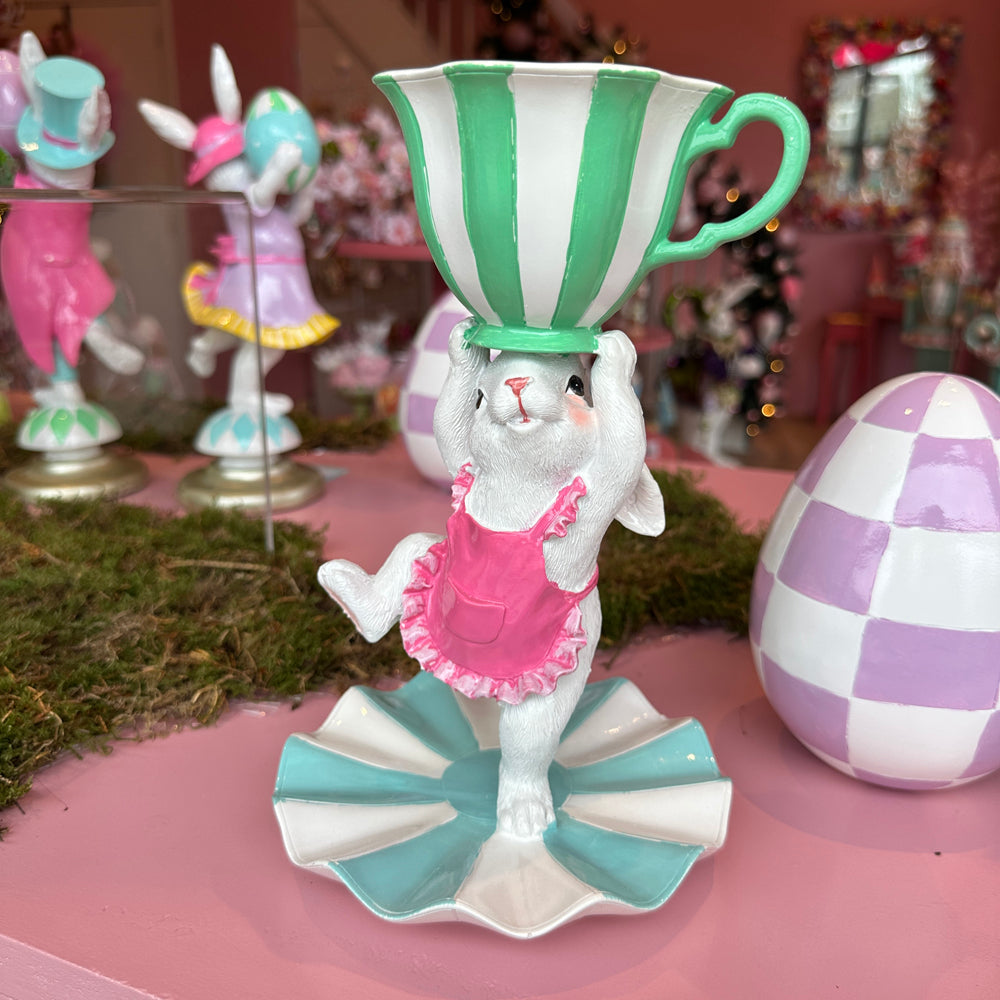 Viv! Christmas Easter Decoration - Colorful Bunny with Cup and Saucer - 24cm