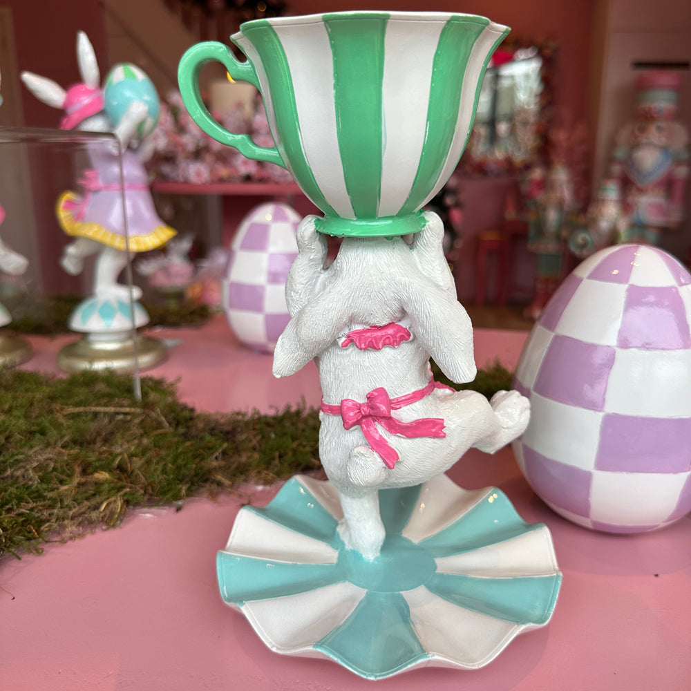 Viv! Christmas Easter Decoration - Colorful Bunny with Cup and Saucer - 24cm