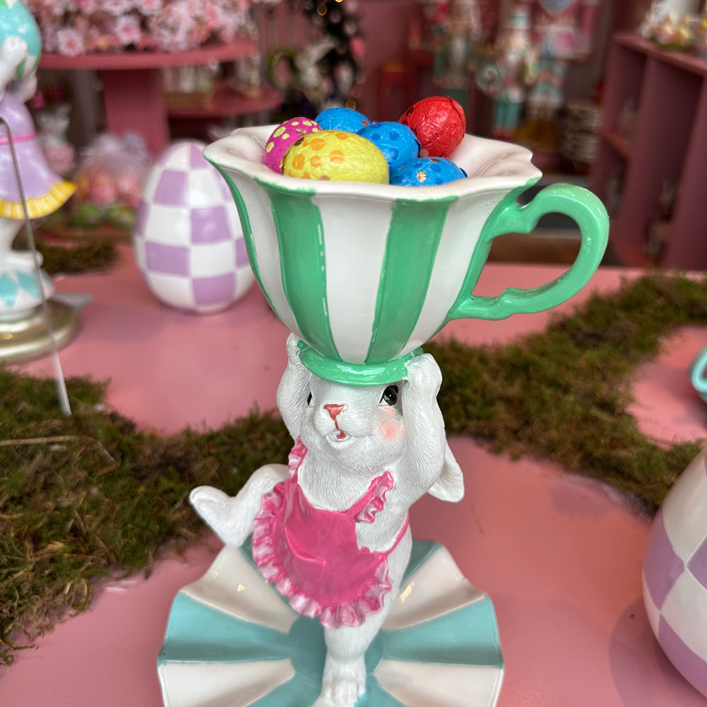 Viv! Christmas Easter Decoration - Colorful Bunny with Cup and Saucer - 24cm