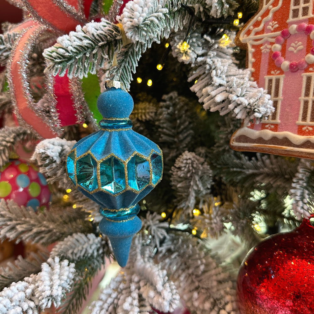 Viv! Christmas Ornament - Velvet Finials w/ Glitter - Set of 3 - Glass - 14 cm