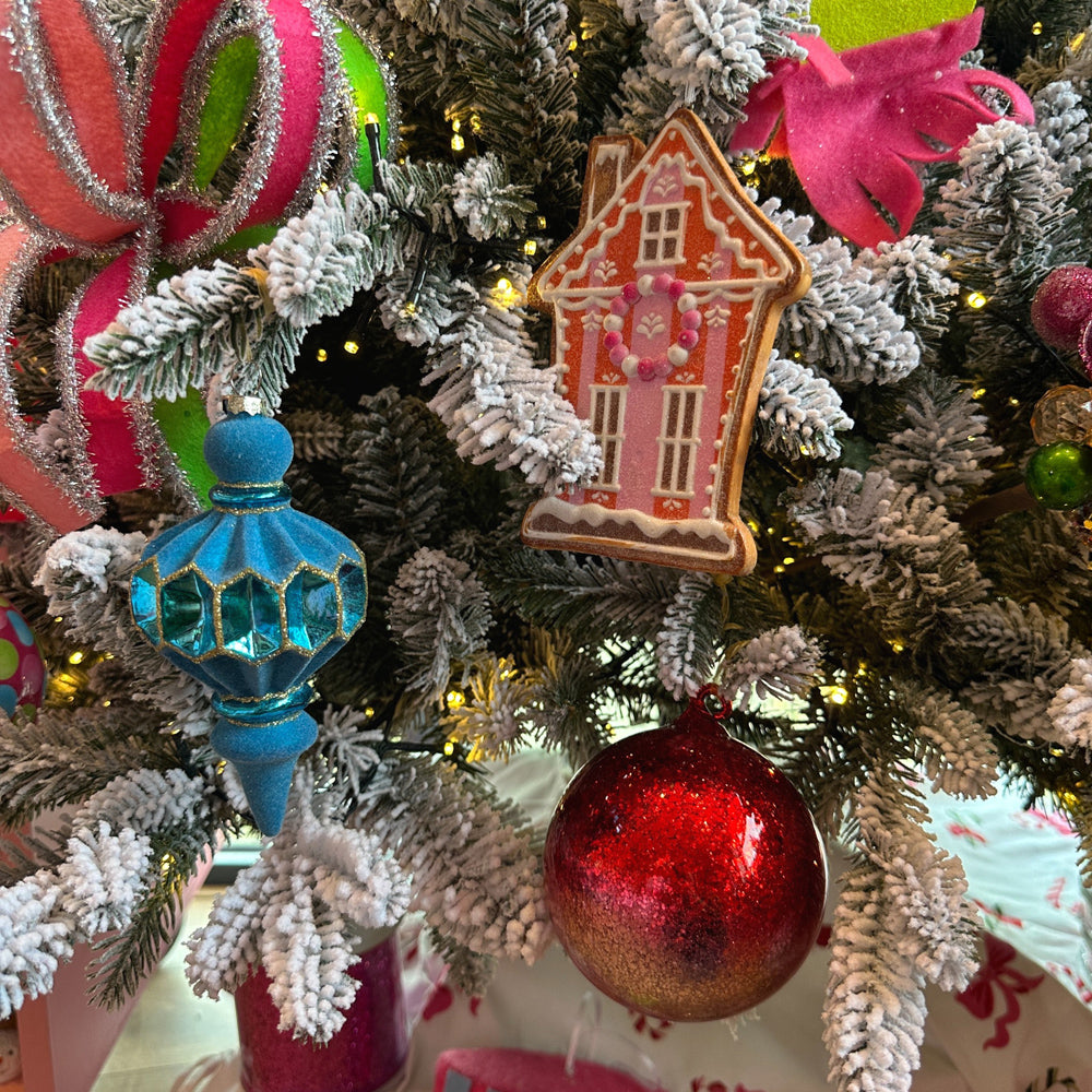 Viv! Christmas Ornament - Velvet Finials w/ Glitter - Set of 3 - Glass - 14 cm