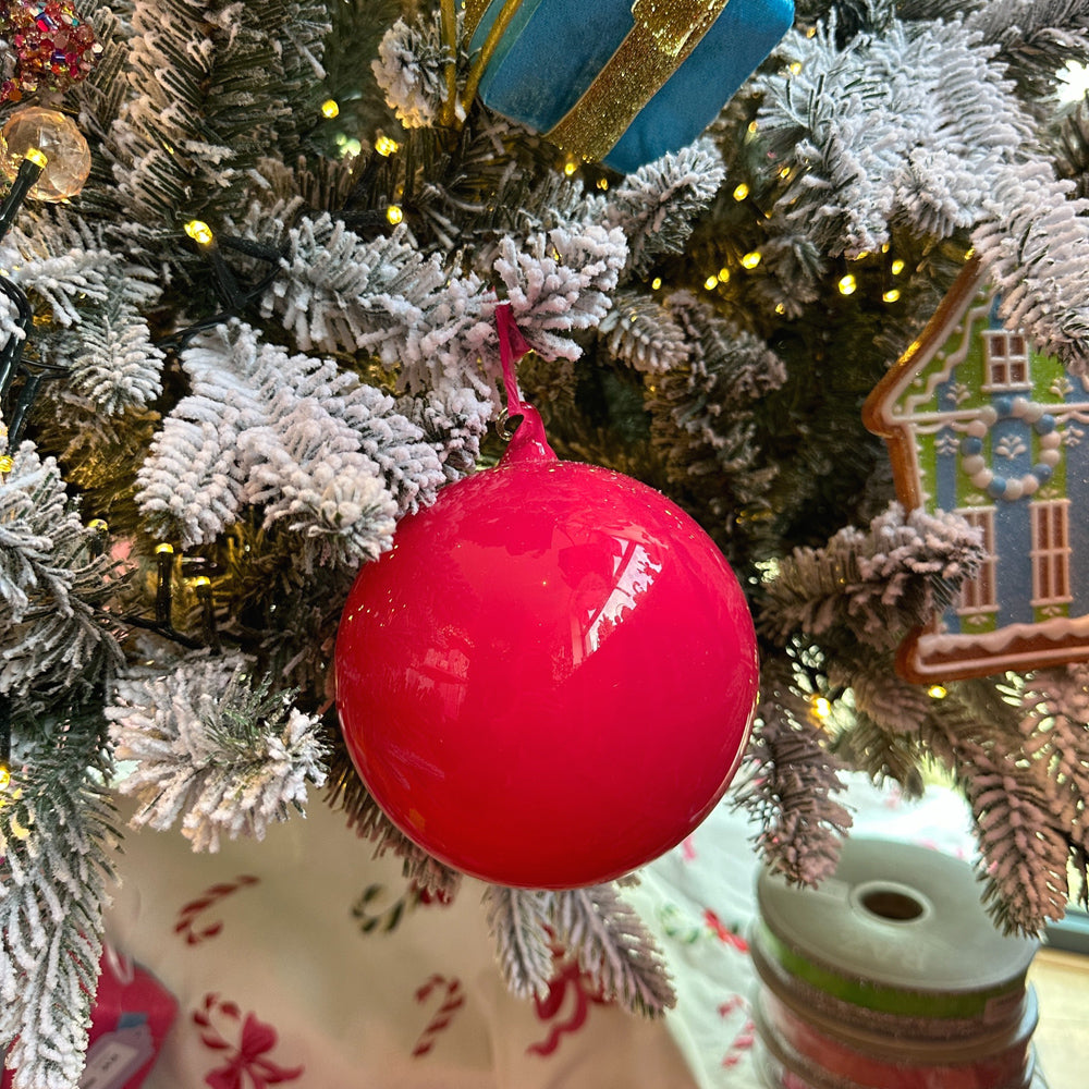 Viv! Christmas Bauble - Glossy Raspberry Pink - Set of 2 - Glass - 13 cm