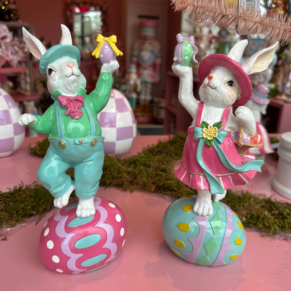 Viv! Christmas Easter Decoration - Bunnies on Large Eggs - Set of 2 - 26cm