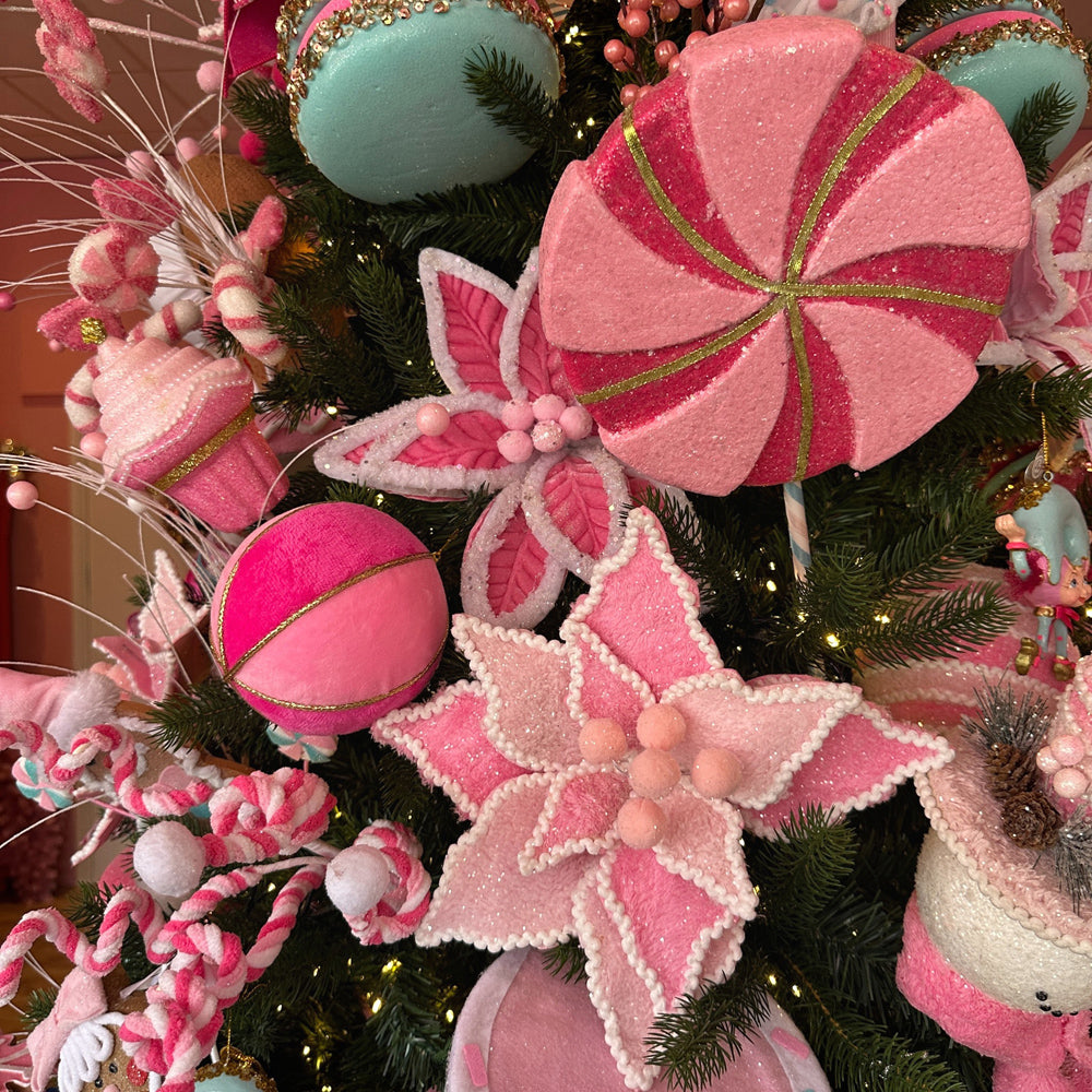 Viv! Christmas Bauble - Velvet with Gold Trim - Set of 2 - Pink Gold - Ø12 cm