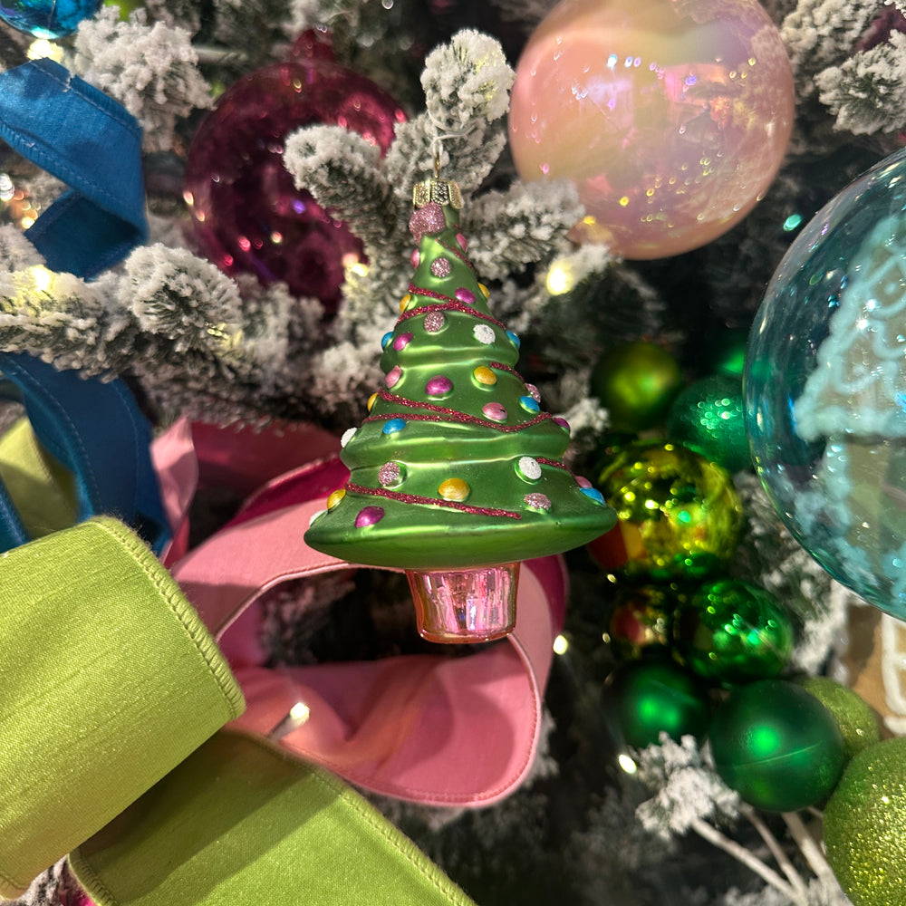 Viv! Christmas Kerstornament - Gedecoreerde Kerstbomen - set van 3 - glas - groen roze - 13cm
