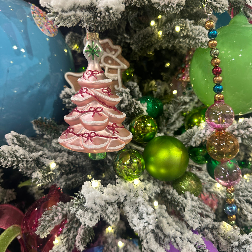 Viv! Christmas Kerstornament - Gedecoreerde Kerstbomen - set van 3 - glas - groen roze - 13cm