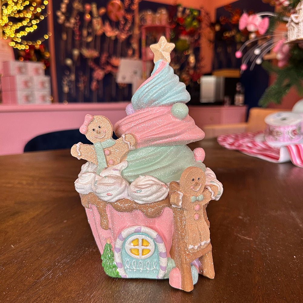 Viv! Christmas Kerstdecoratie - Gingerbread IJshuisje - pastel roze - 21cm