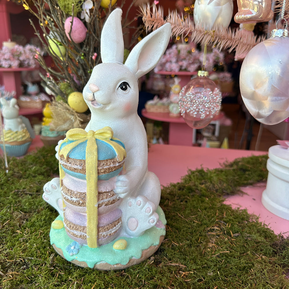Viv! Christmas Easter Decoration - Cute Bunny with Stack of Macarons - 28cm