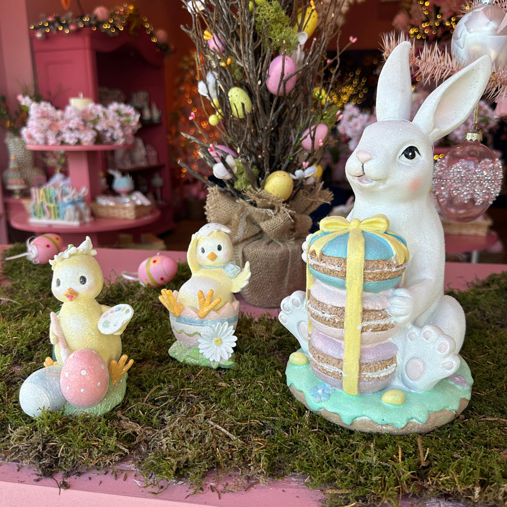 Viv! Christmas Easter Decoration - Cute Bunny with Stack of Macarons - 28cm