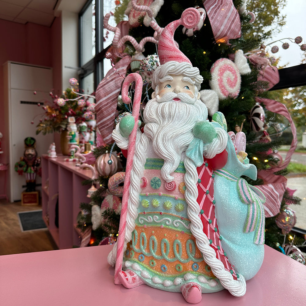 Viv! Christmas Kerstbeeld - Pepermunt Snoep Kerstman - pastel - 53cm