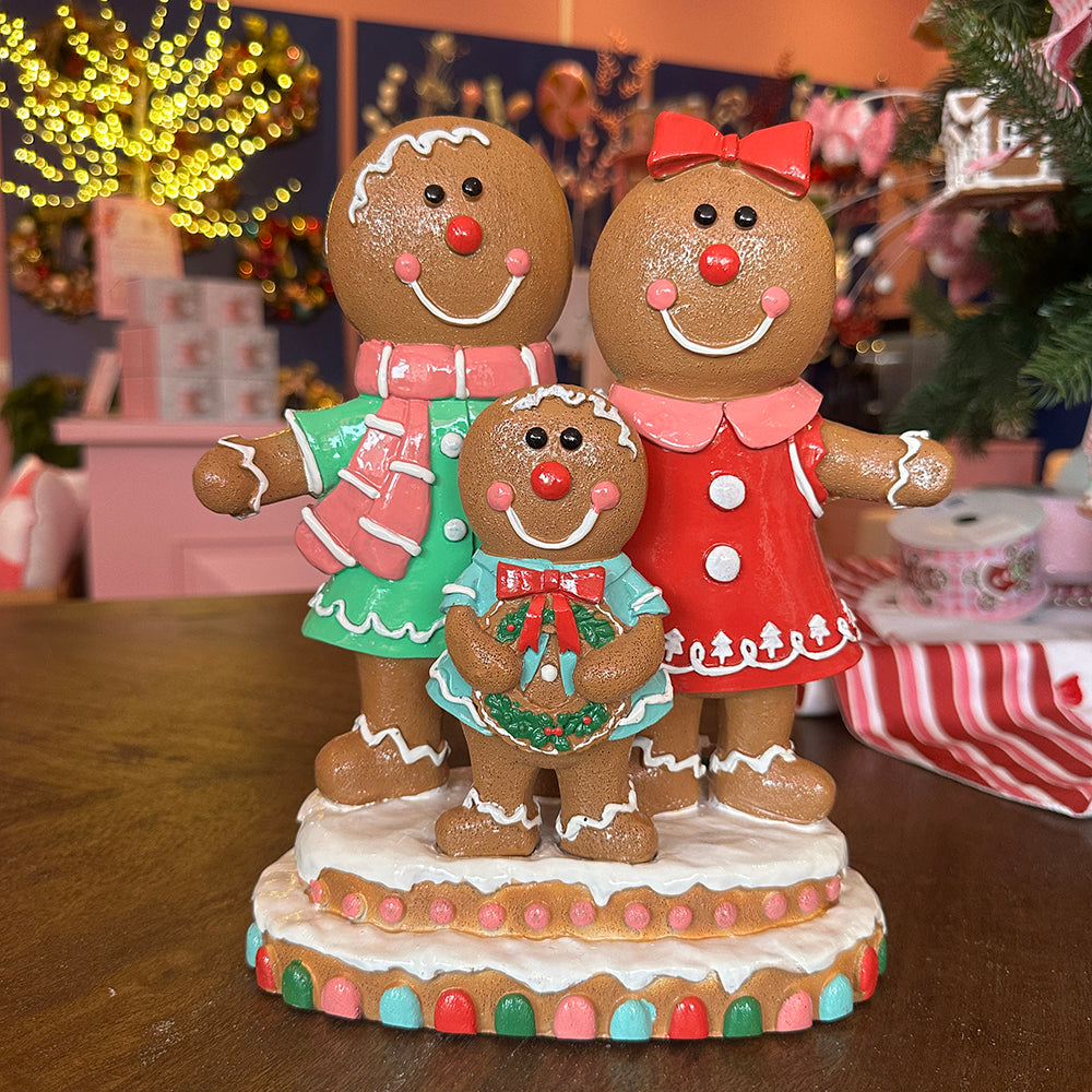 Viv! Christmas Kerstbeeld - Gingerbread Familie - roze rood blauw groen - 26cm