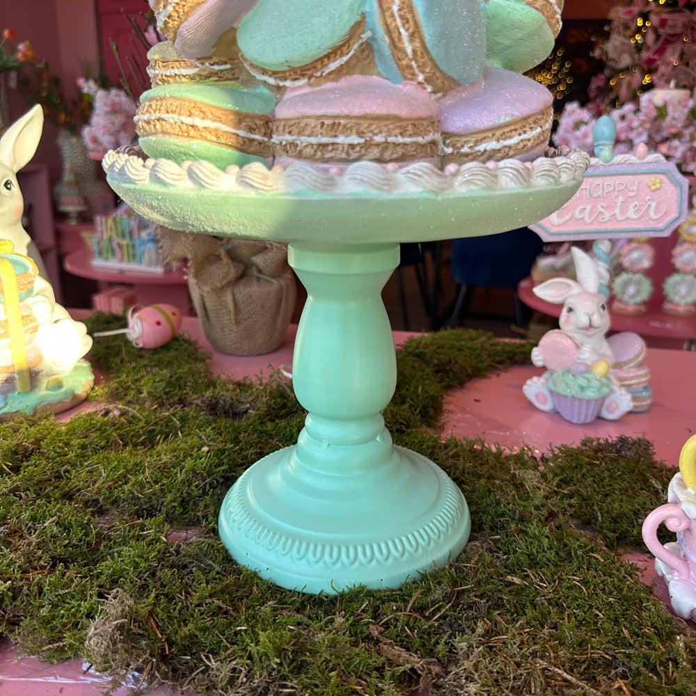 Viv! Christmas Easter Decorations - Cake with Macarons and Bunnies on Metal Base - Pastel - 60cm
