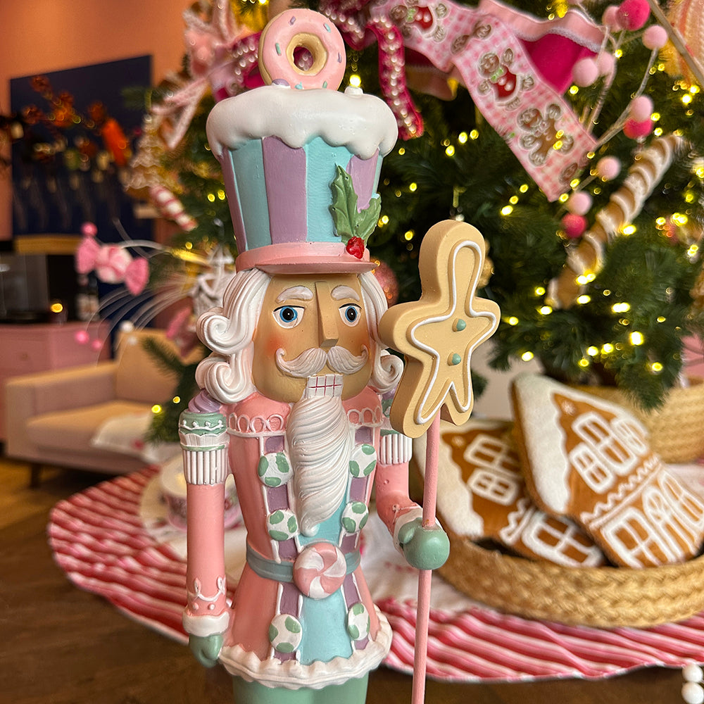 Viv! Christmas Figura de Navidad - Cascanueces de Dulces con Bastón de Jengibre - rosa pastel - 51 cm