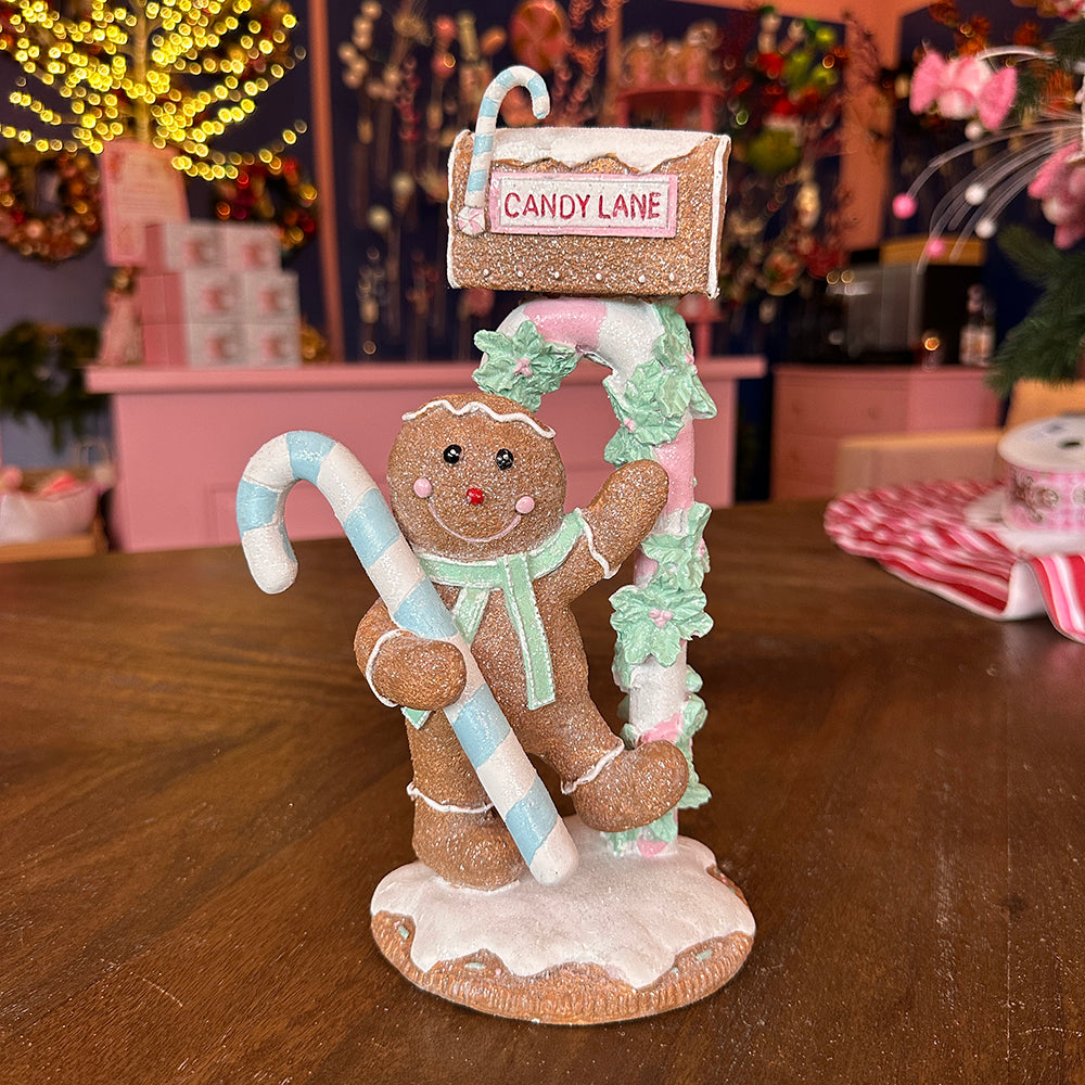 Viv! Christmas Kerstbeeld - Gingerbread 'Candy Lane' Brievenbus - pastel - 25cm