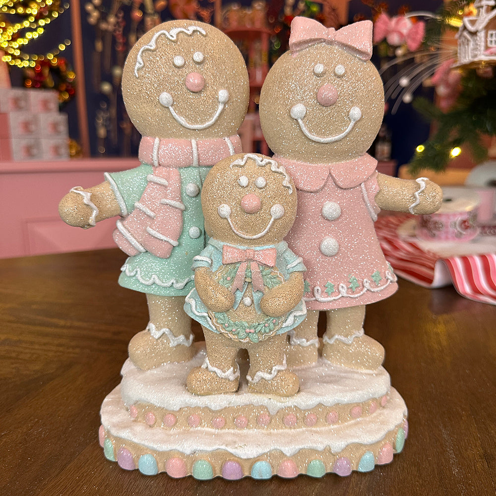 Viv! Christmas Kerstbeeld - Gingerbread Familie - pastel roze - 26cm