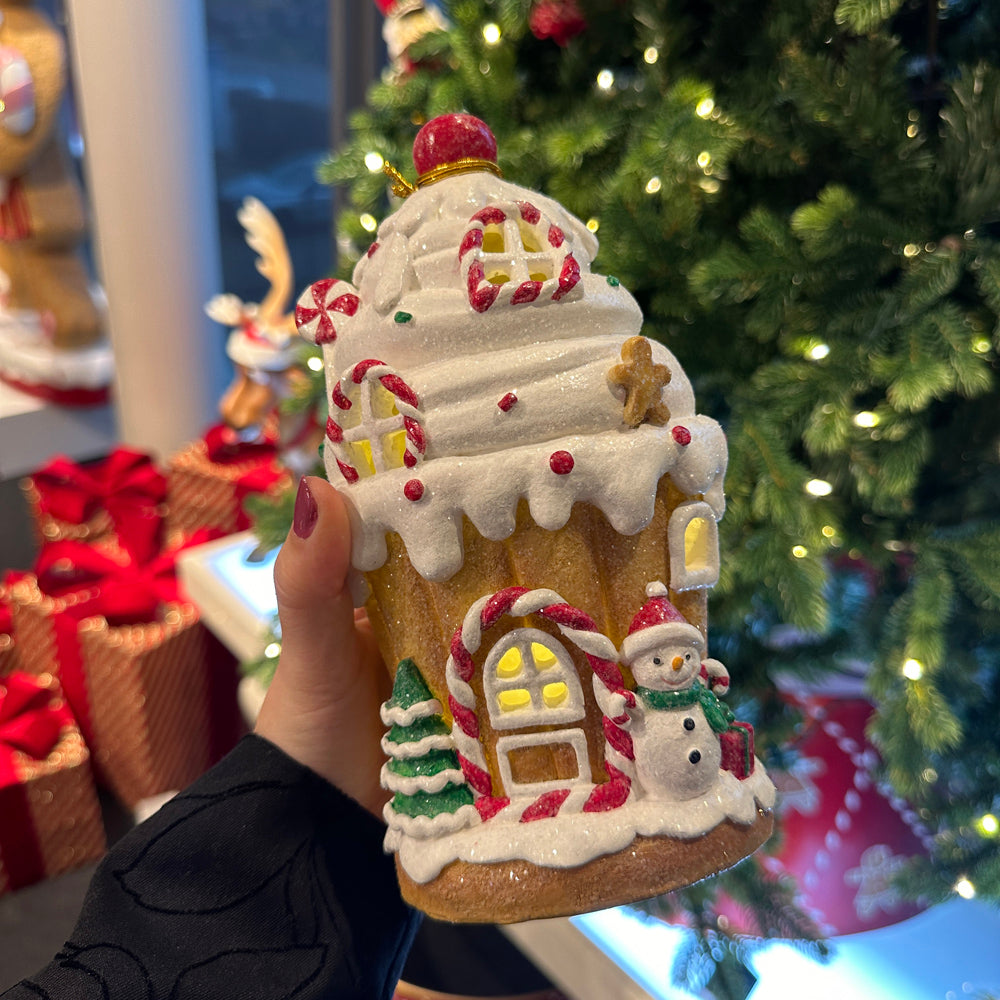 Viv! Christmas Tabletop Figure - Gingerbread House Full of Candy incl. LED Lighting - Set of 2 - Brown Red - 21cm