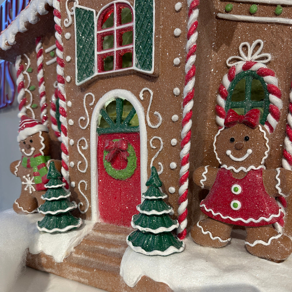 Viv! Christmas Kerstbeeld - XL Gingerbread Huis incl. LED Verlichting - bruin rood - 76cm