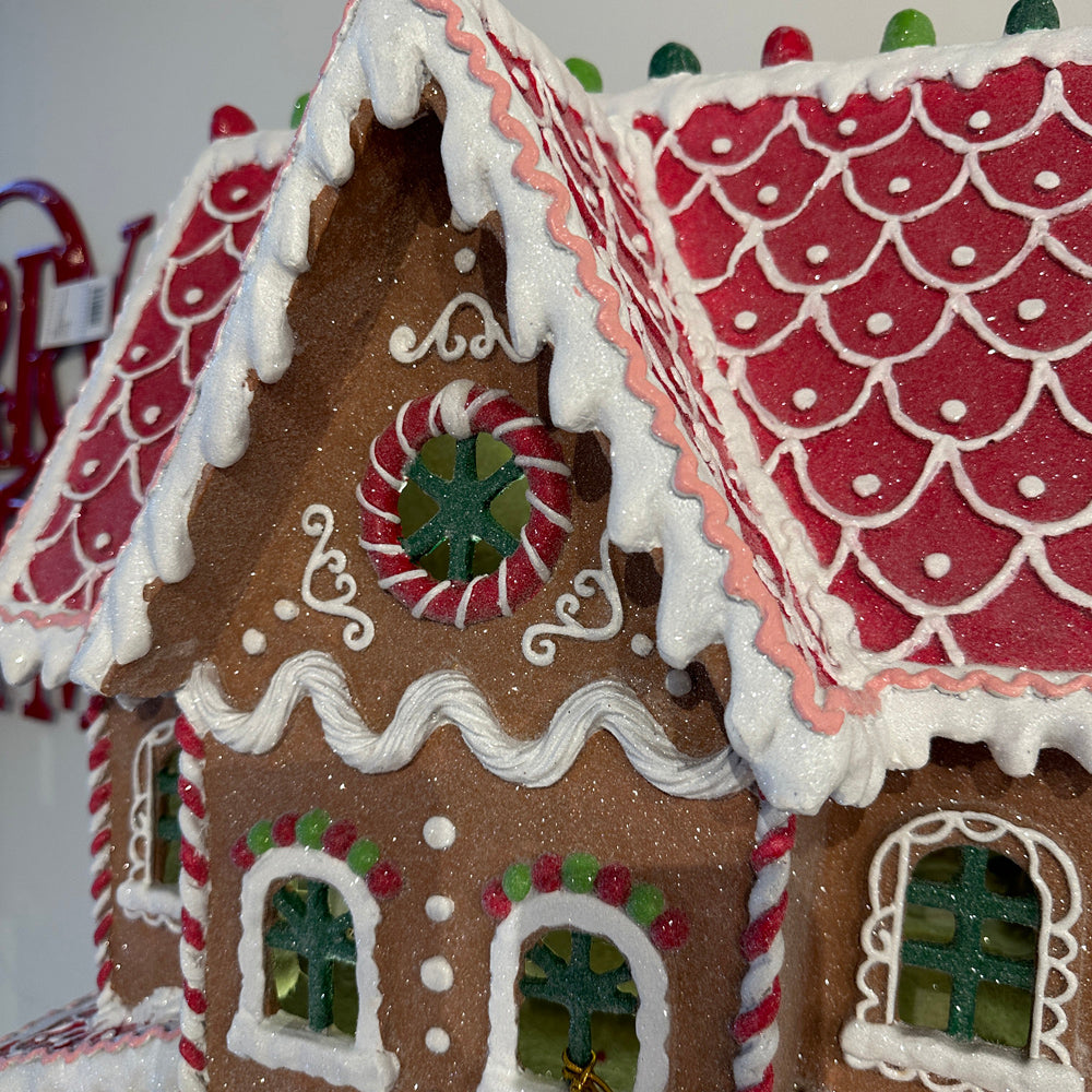 Viv! Christmas Kerstbeeld - XL Gingerbread Huis incl. LED Verlichting - bruin rood - 76cm