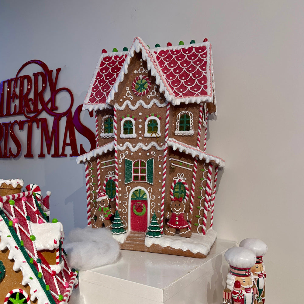 Viv! Christmas Kerstbeeld - XL Gingerbread Huis incl. LED Verlichting - bruin rood - 76cm