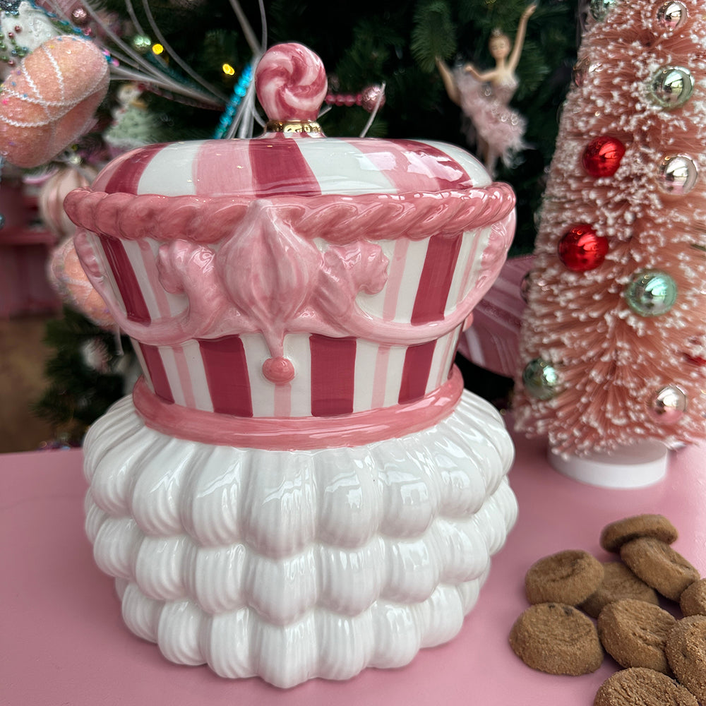 Viv! Christmas tableware - Cookie Jar Nutcracker - ceramic - pink white - 25cm