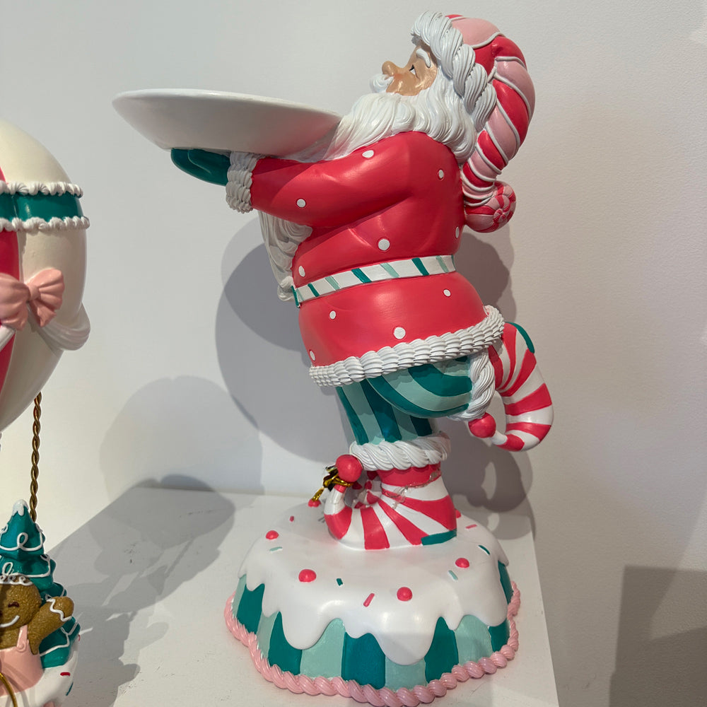 Viv! Christmas Kerstbeeld - Kerstman met Dienblad - roze blauw - 46cm