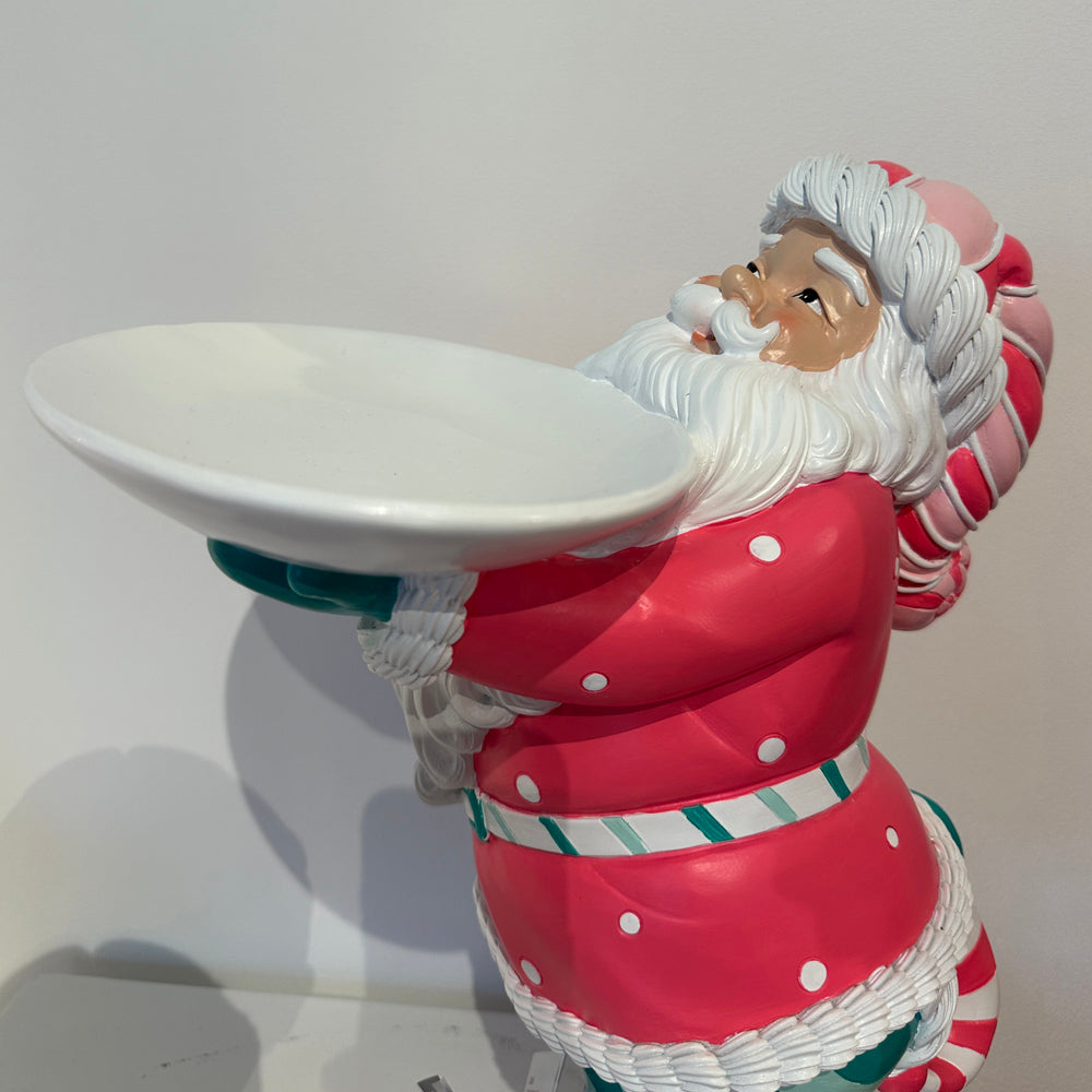 Viv! Christmas Kerstbeeld - Kerstman met Dienblad - roze blauw - 46cm