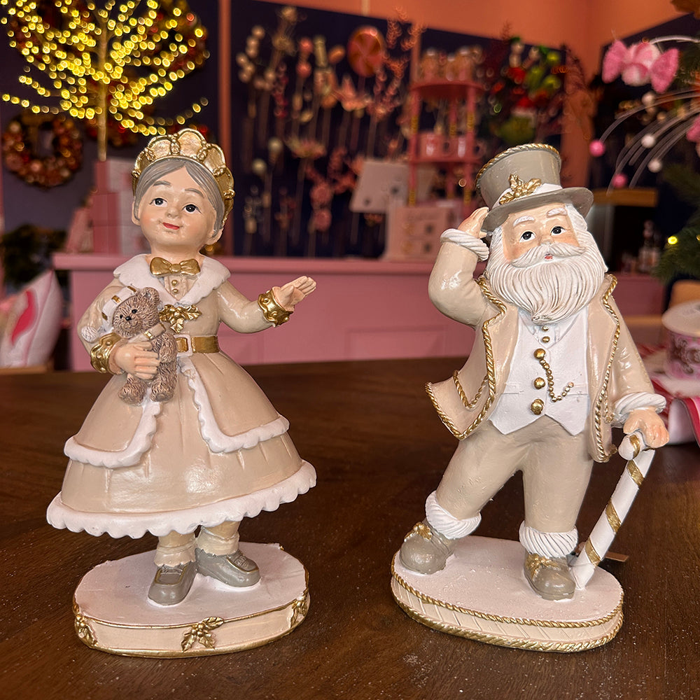 Viv! Christmas Weihnachtsfiguren – Mr. & Mrs. Claus – 2er Set – Beige Gold – 21 cm