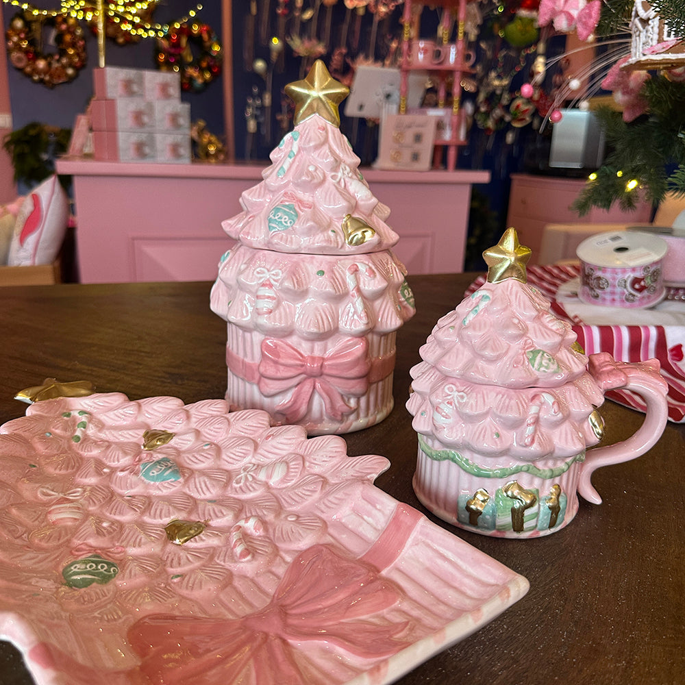 Viv! Christmas Kerstservies - Roze Kerstboom met Snoepgoed  Serveer Bord - keramiek