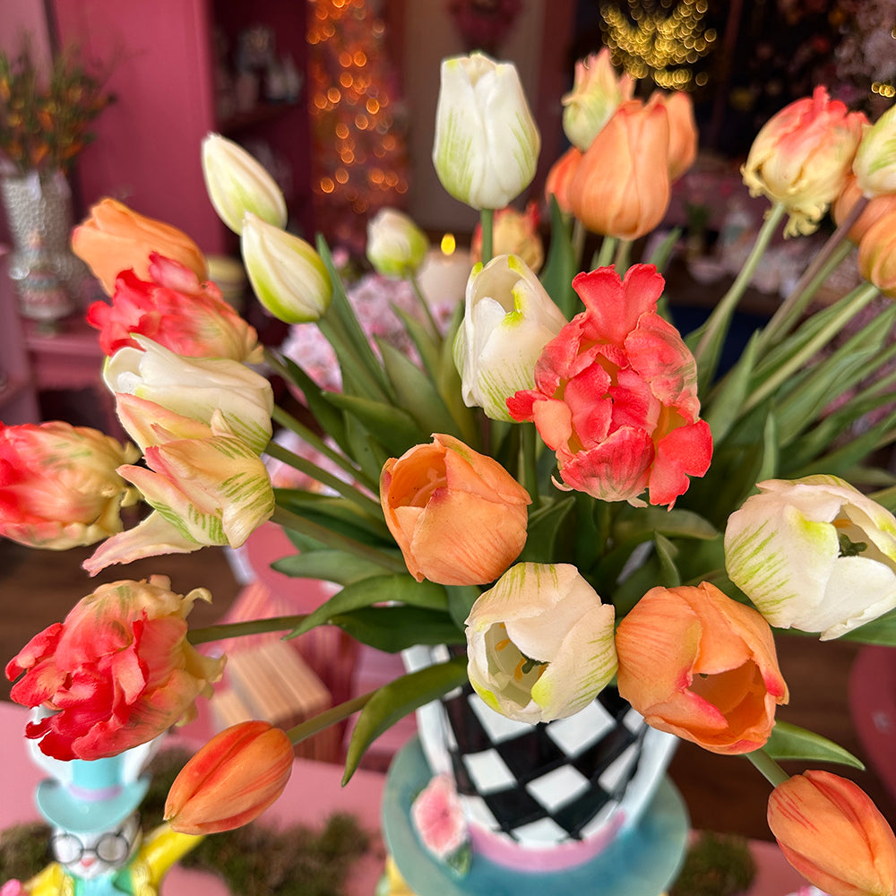 Viv! Home Luxuries - Tulip bouquet - 9 pieces - artificial flowers - 40cm - peach white