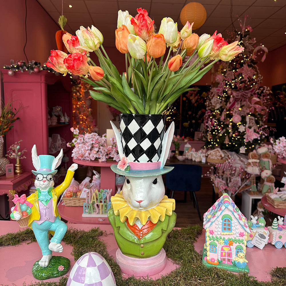 Viv! Christmas Easter Decorations - Mad Hatter Easter Bunny Vase - Pastel - 46cm